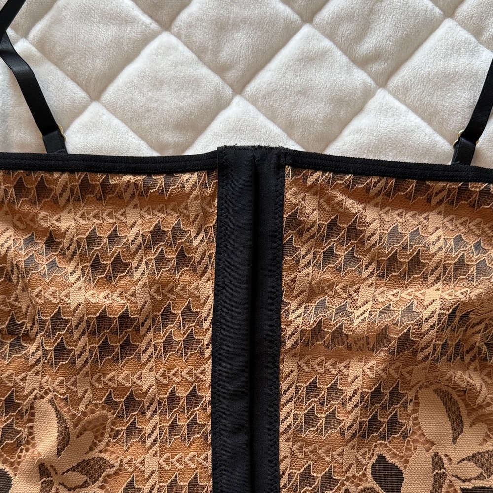 Aerie Lace Corset Top Brown Black Floral Sheer Cami Crop Top Small - Picture 7 of 9